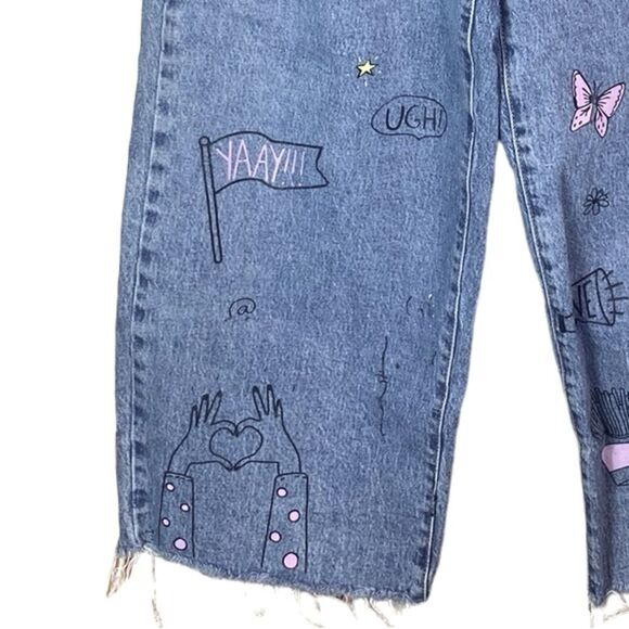 WILD FABLE Wm’s Sz 2 Dark Wash Highest Rise Frayed Wide Leg Ankle Denim Jeans - Picture 4 of 6